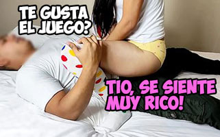 Tío sube a su sobrina encima para follársela y probar su joven coñito
